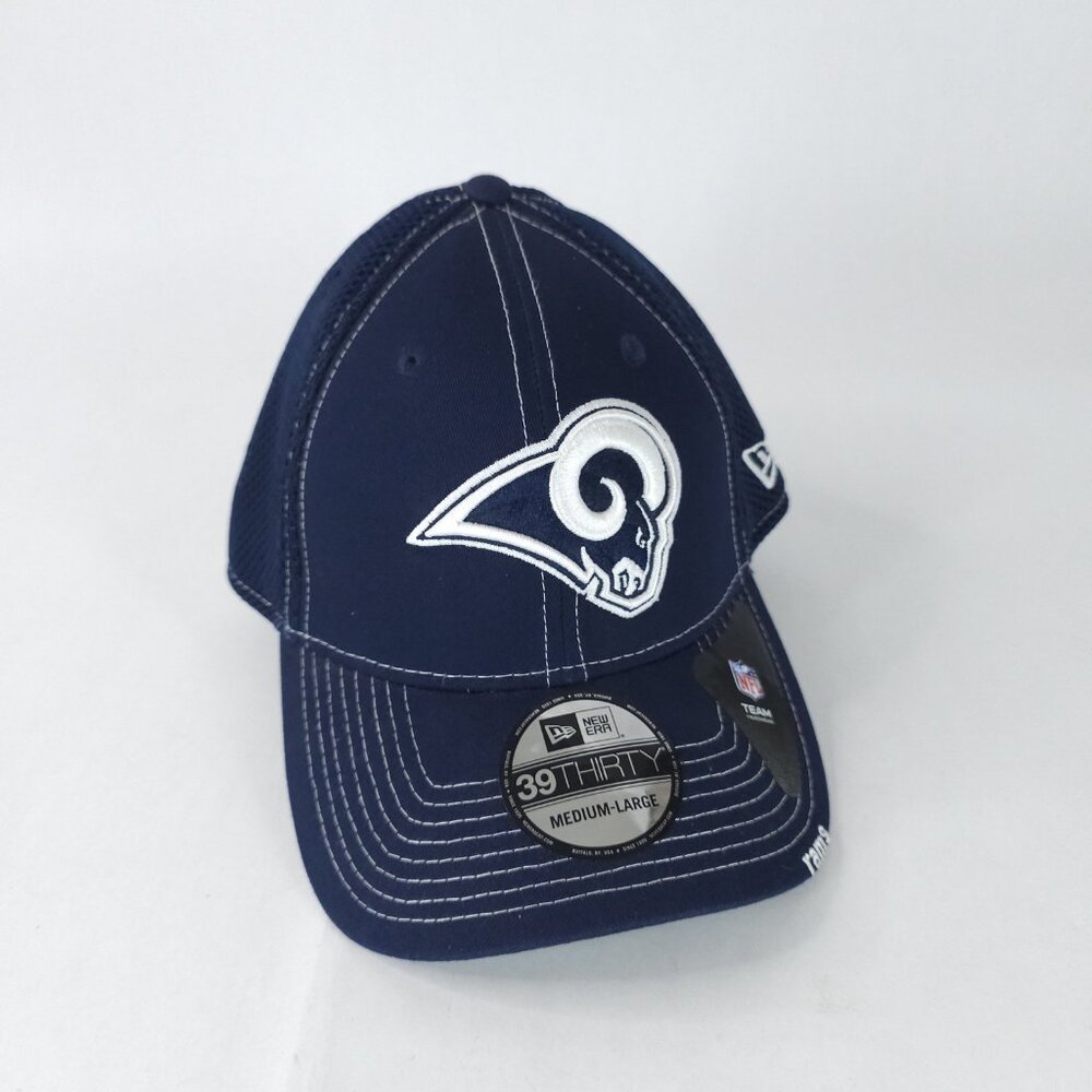 Los Angeles Rams Hat Cap Fitted Mens Large Blue NFL Football Trucker New Era